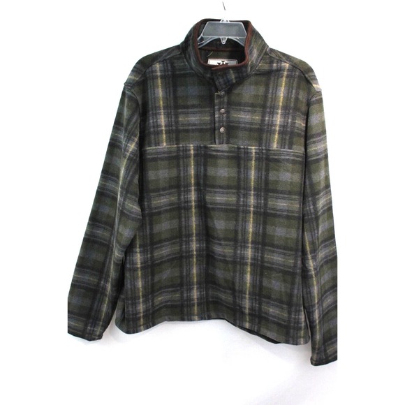 John Wayne Other - John Wayne Shirt Fleece Jacket size 2XL Green Plaid Mock 1/4 Snap Up Long Sleeve